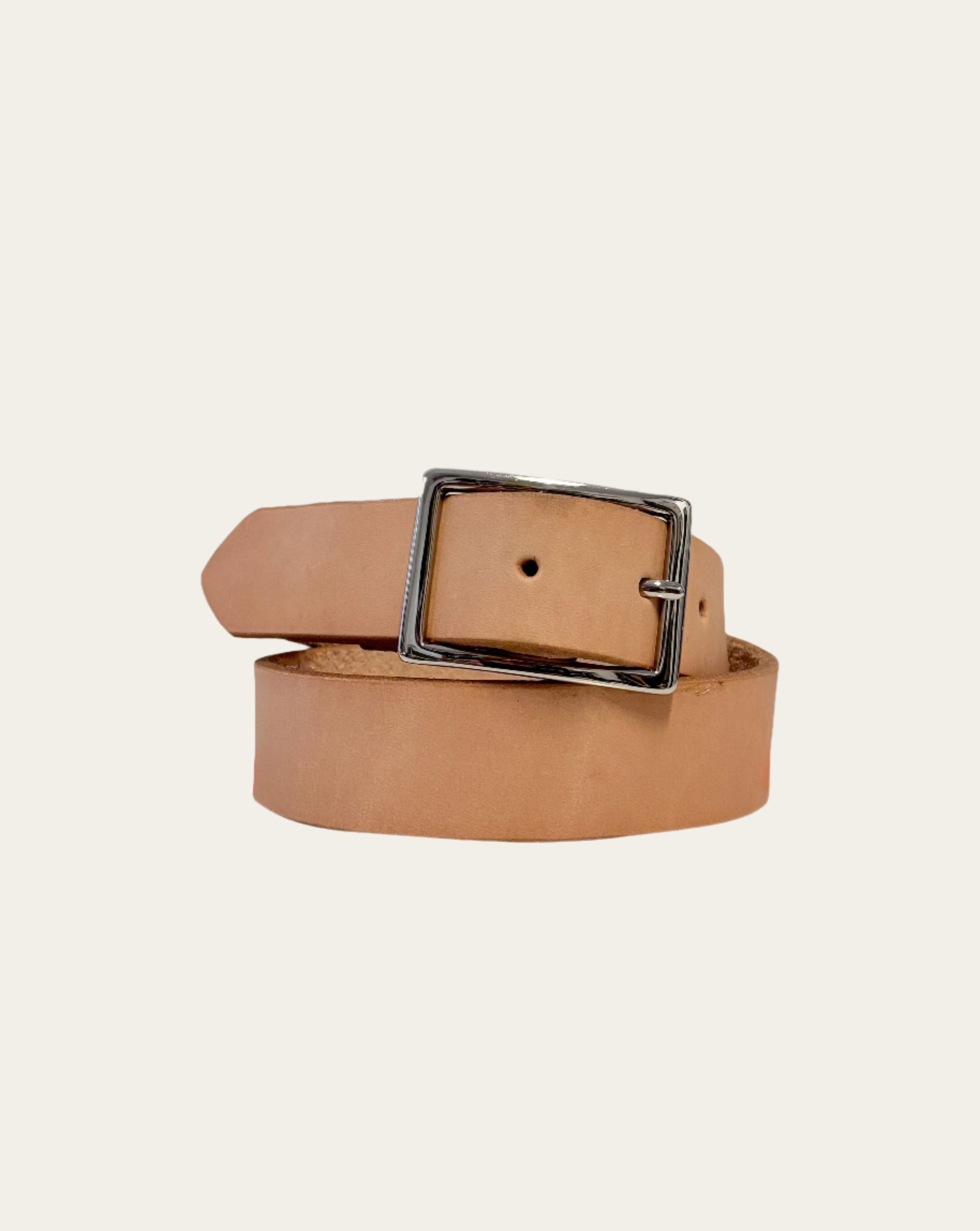 Natural Veggie Tan Leather Belt with Nickel Buckle
