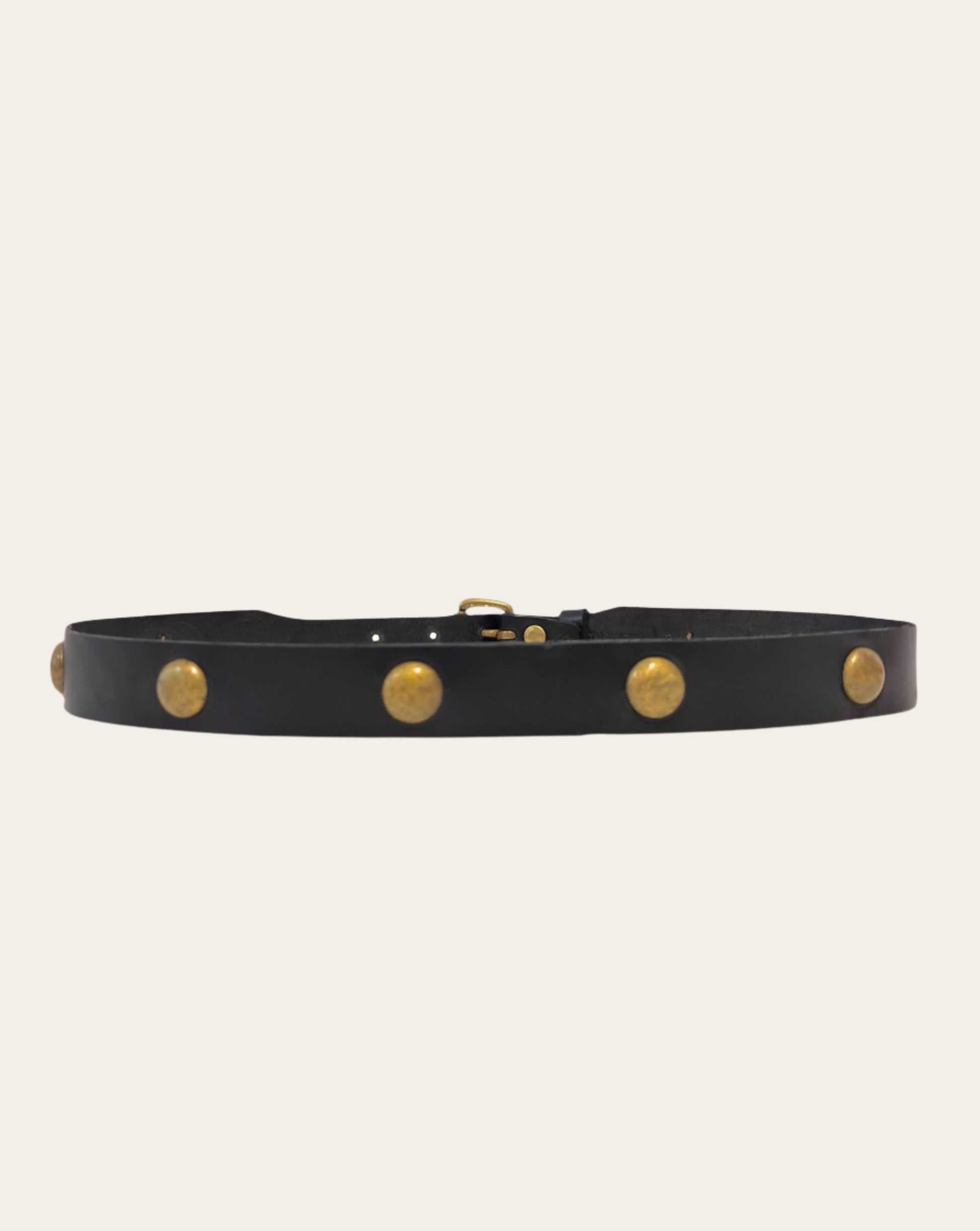 Black Leather Concho Studded Belt in Antique Brass