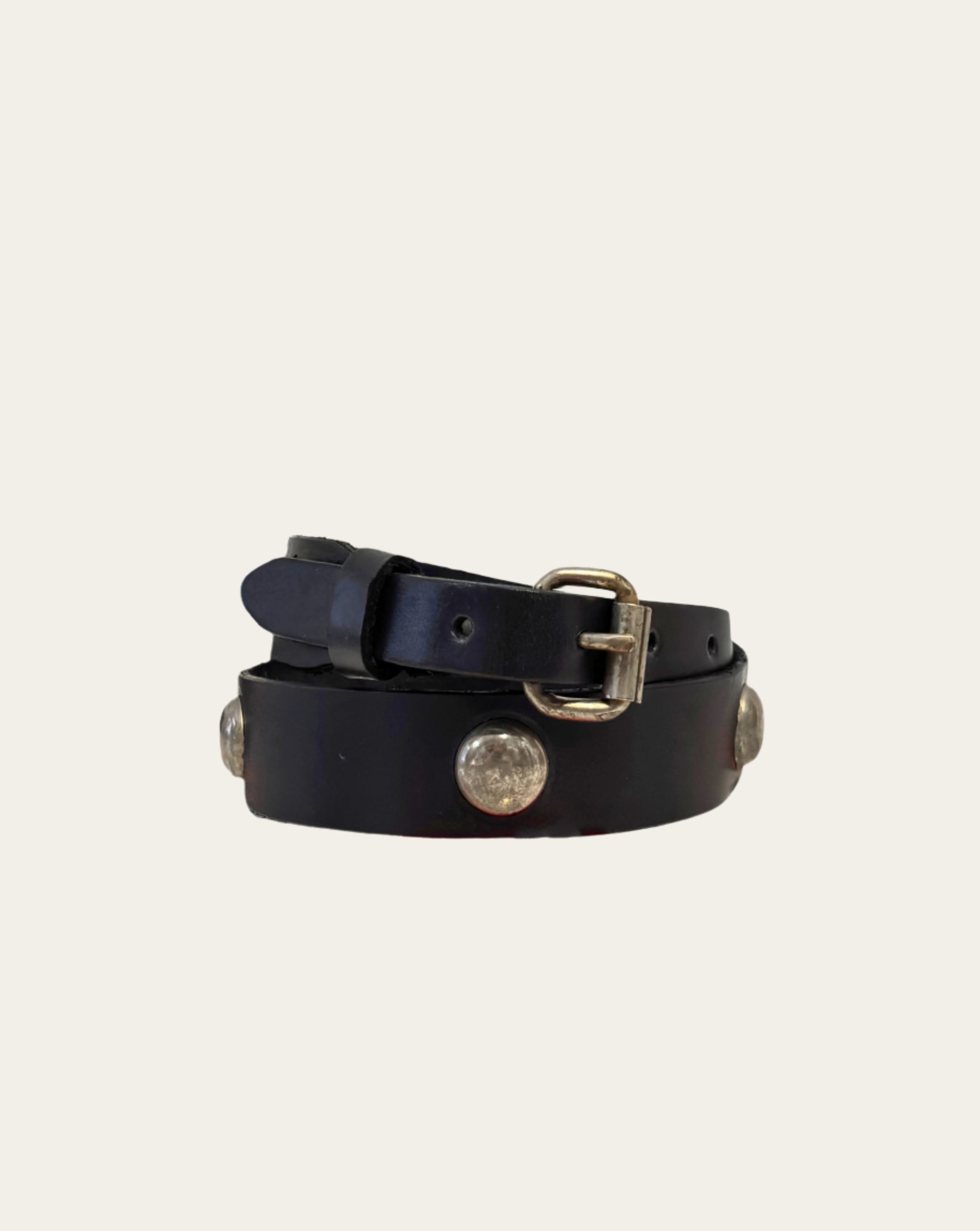 Black Leather Concho Studded Belt in Nickel