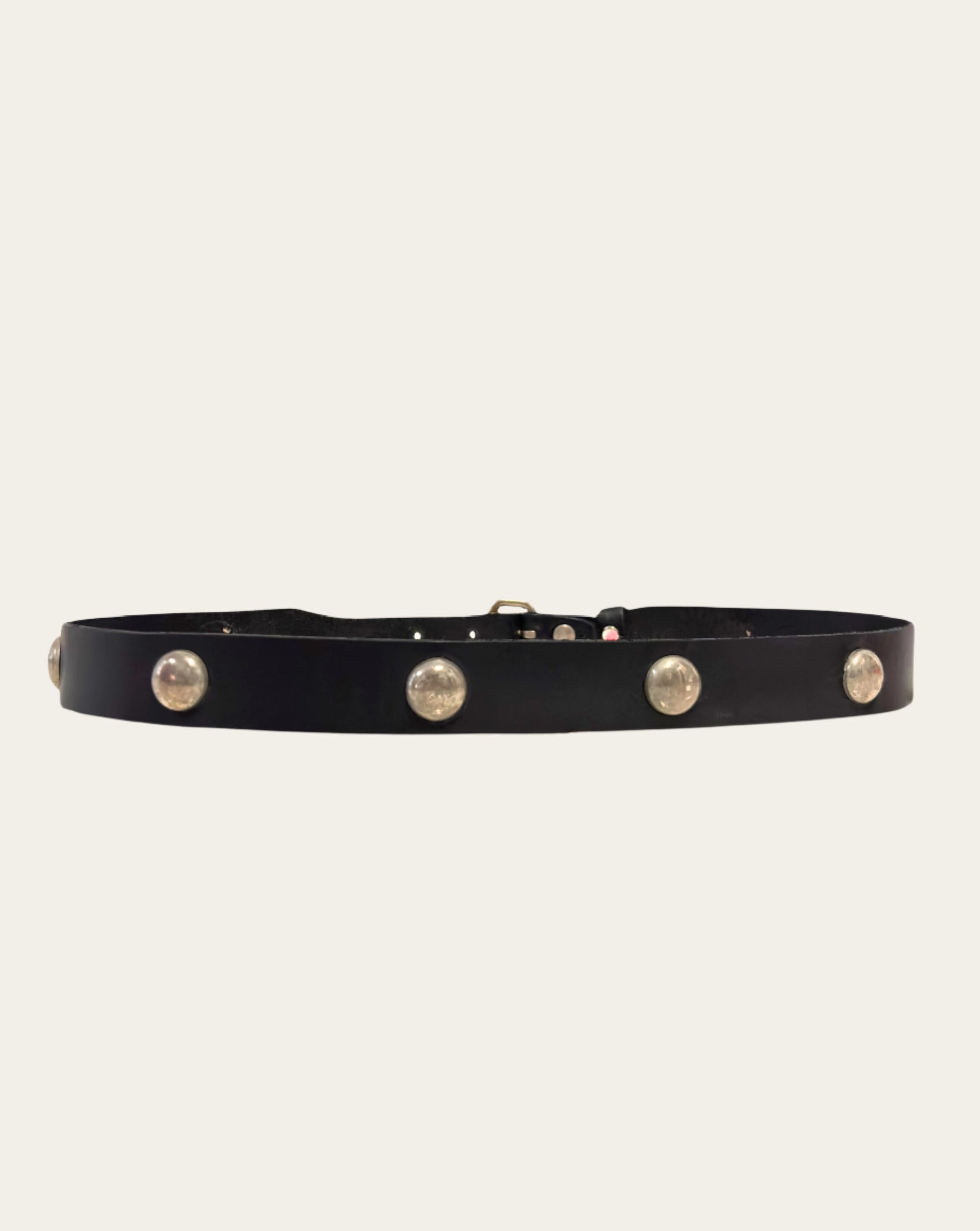 Black Leather Concho Studded Belt in Nickel