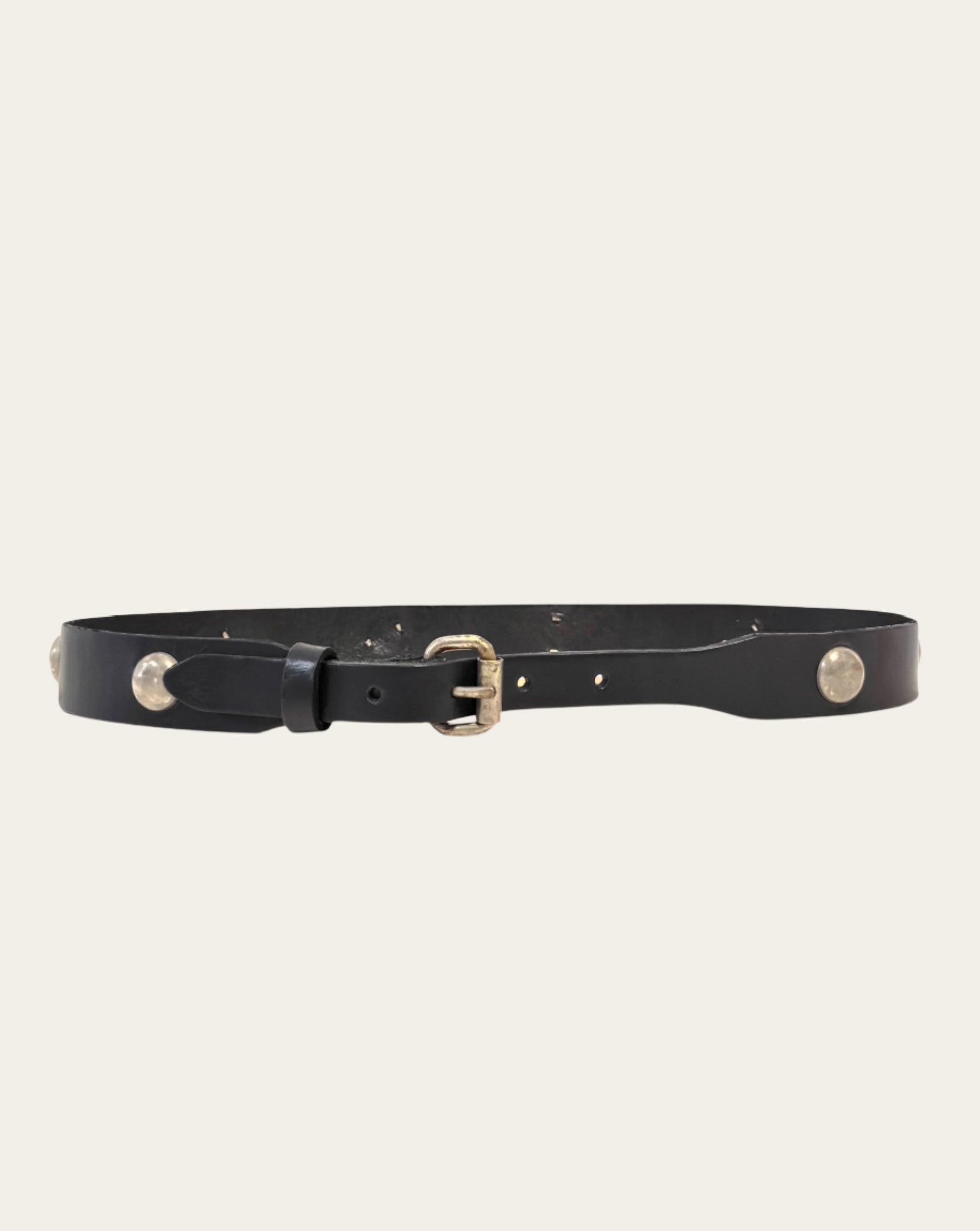 Black Leather Concho Studded Belt in Nickel