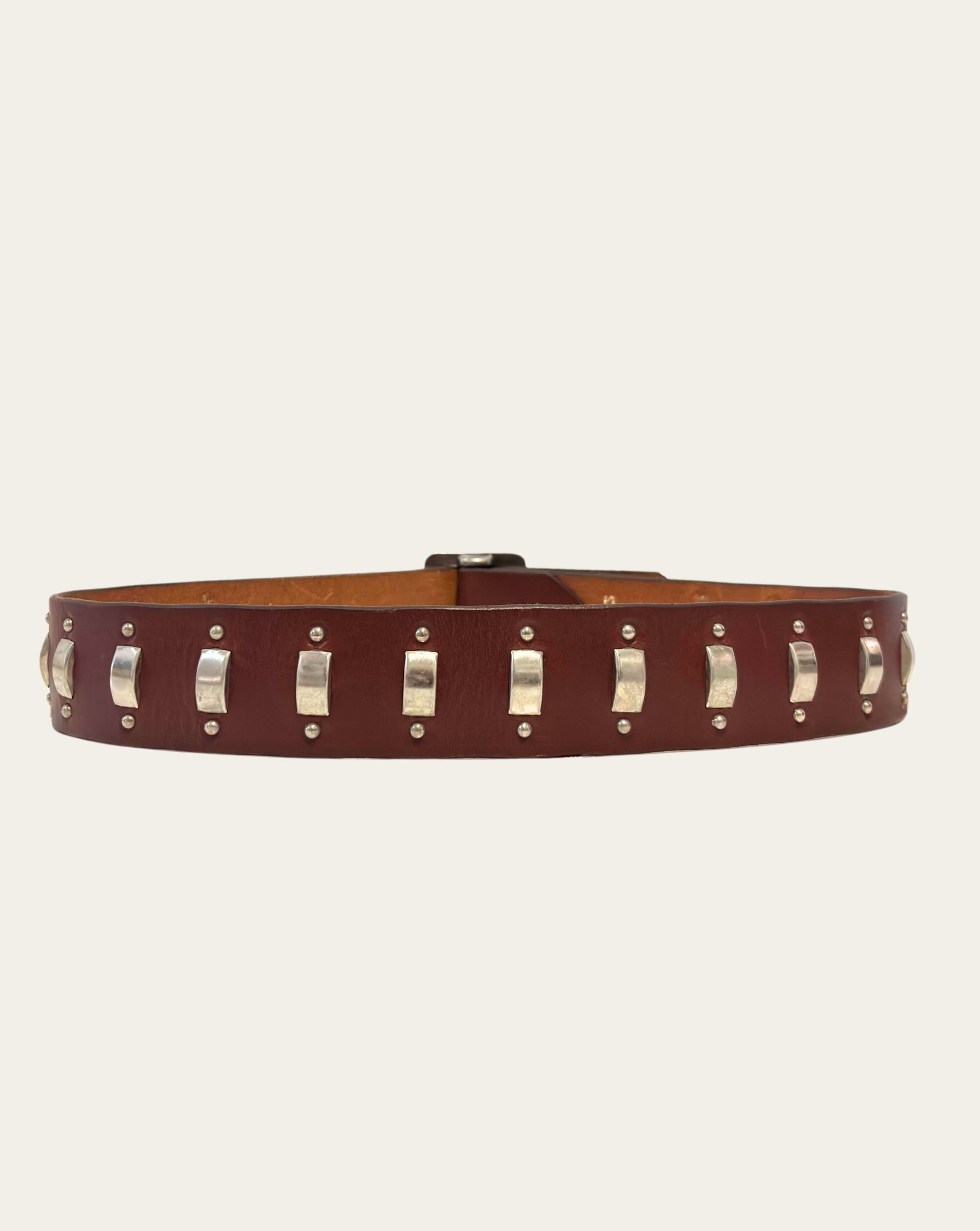 Brown Leather Belt with Nickel Studs