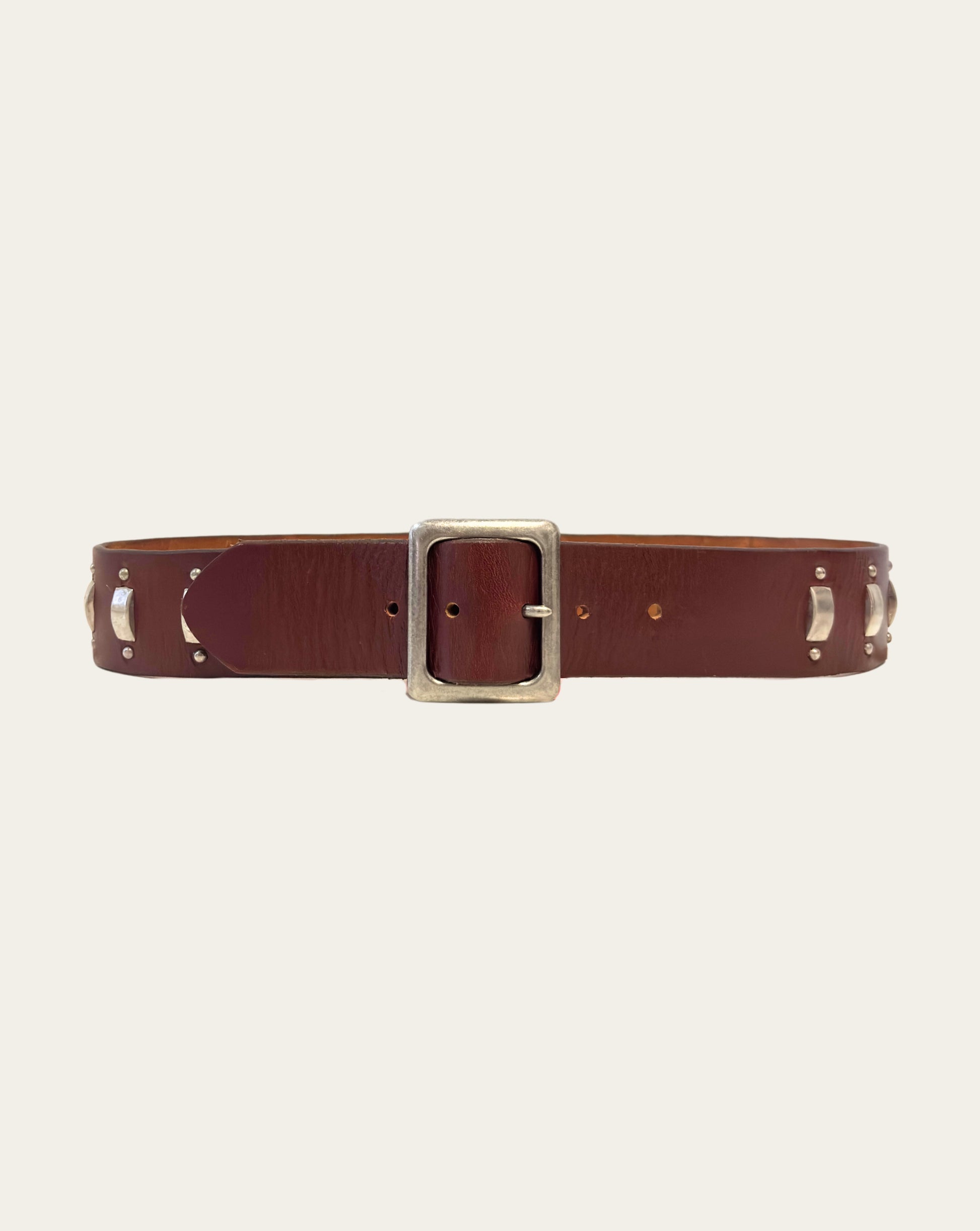 Brown Leather Belt with Nickel Studs