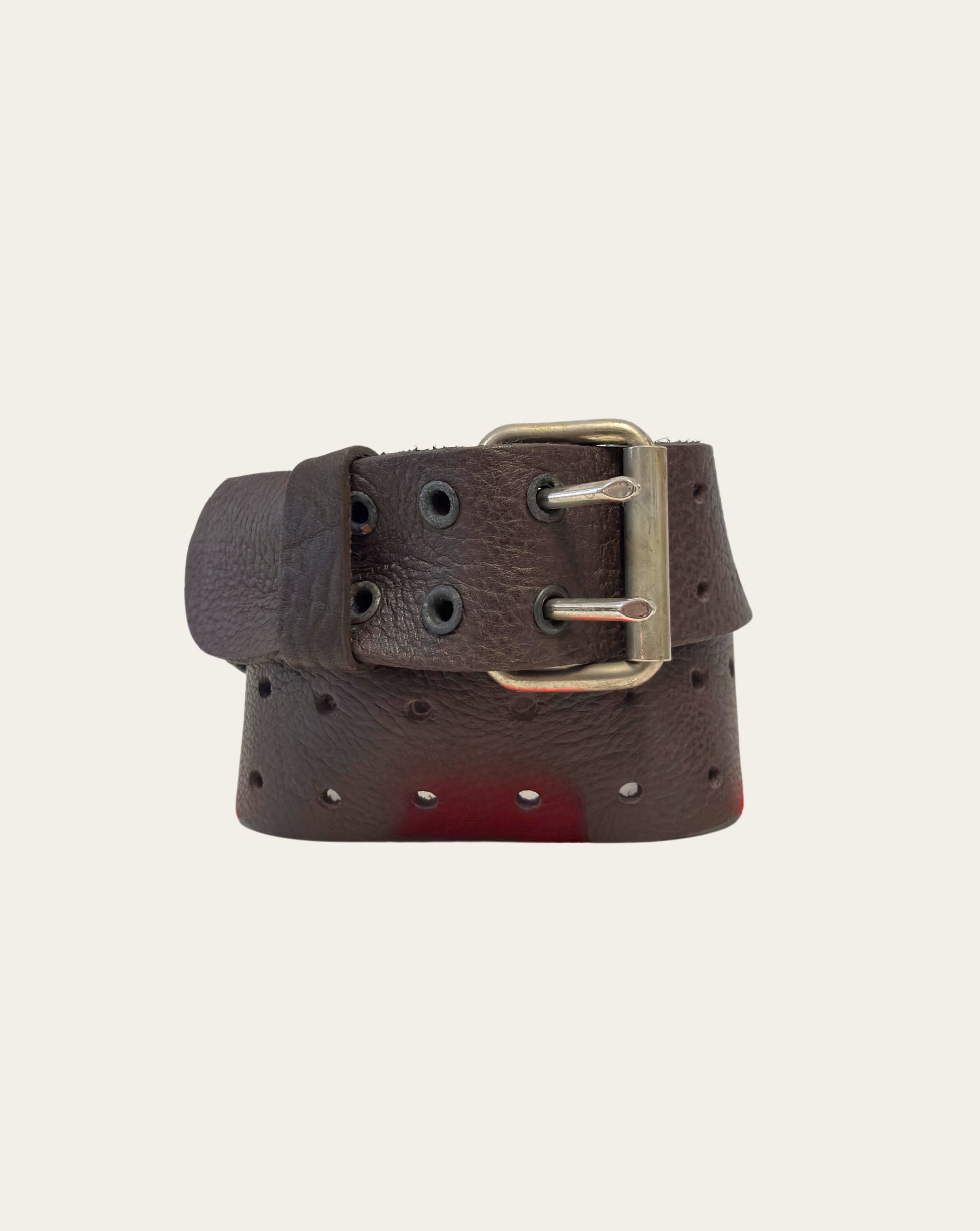 Dark Brown Leather Belt with Double Holes