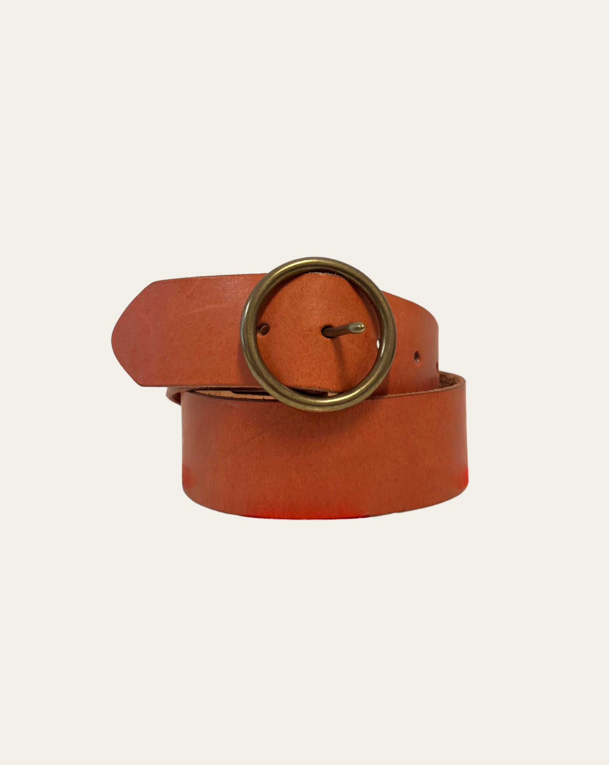 Honey Leather Belt with Circle Brass Buckle
