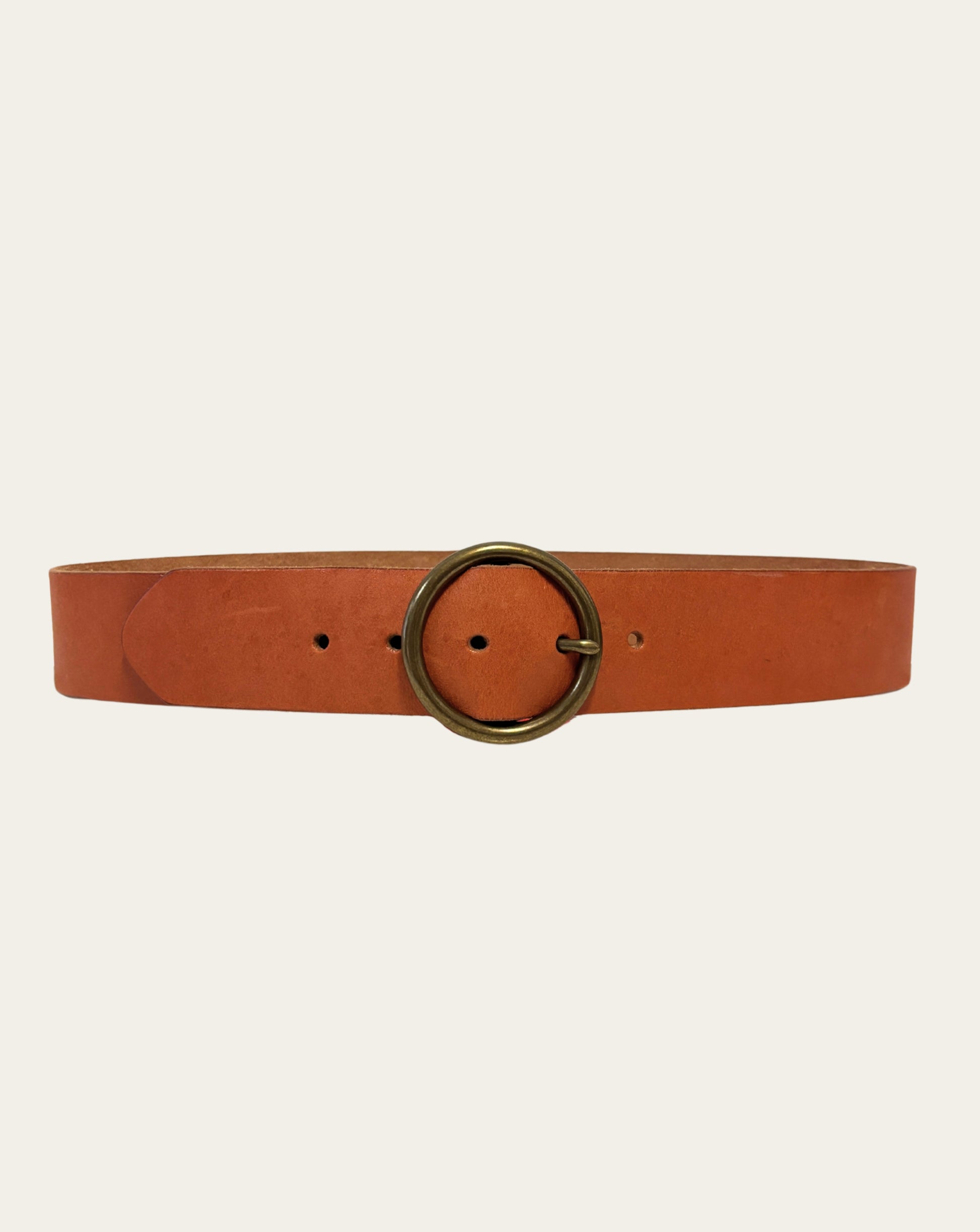 Honey Leather Belt with Circle Brass Buckle