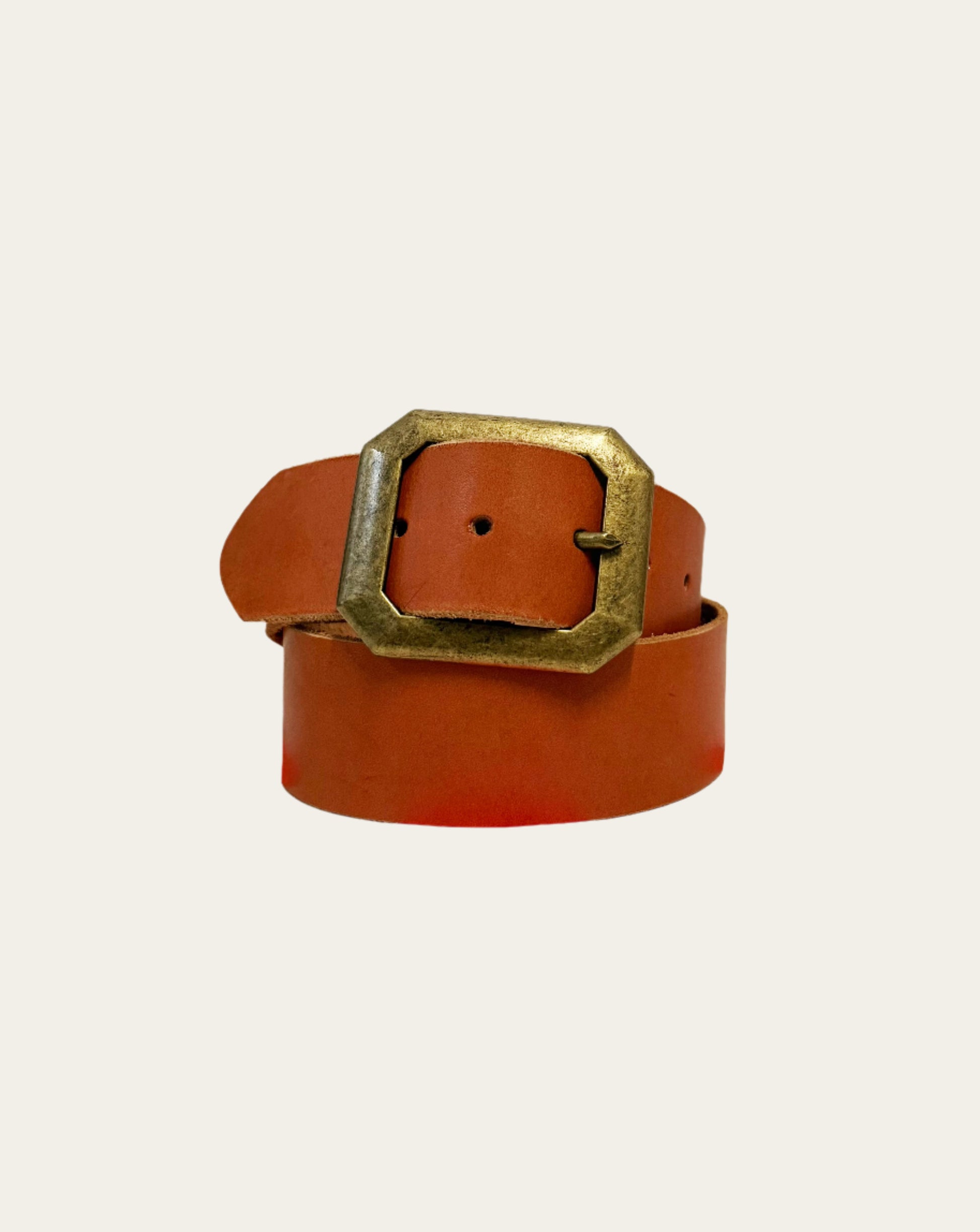 Honey Leather Belt with Octagonal Brass Buckle