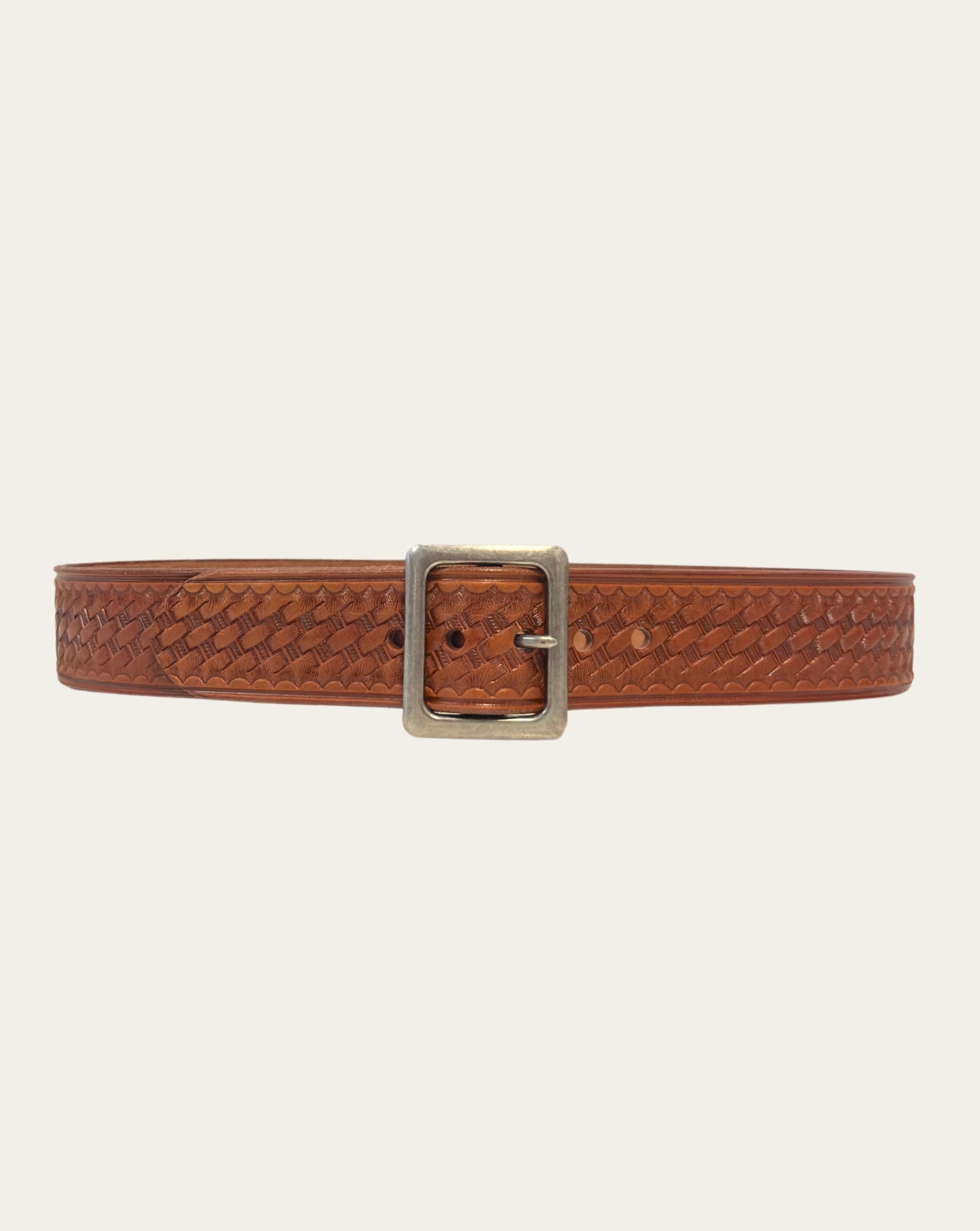 Light Brown Embossed Braided Leather Belt