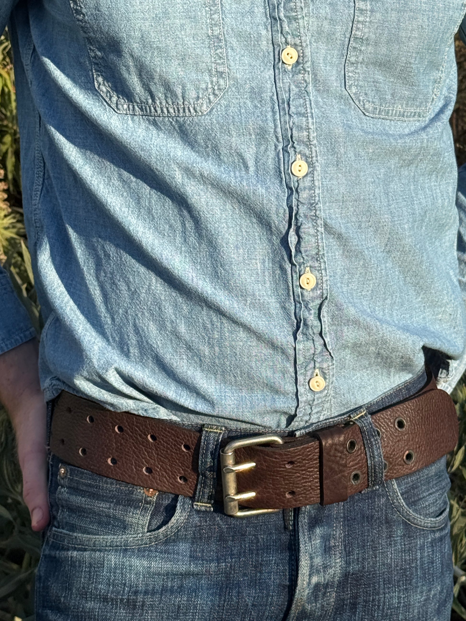 Dark Brown Leather Belt with Double Holes