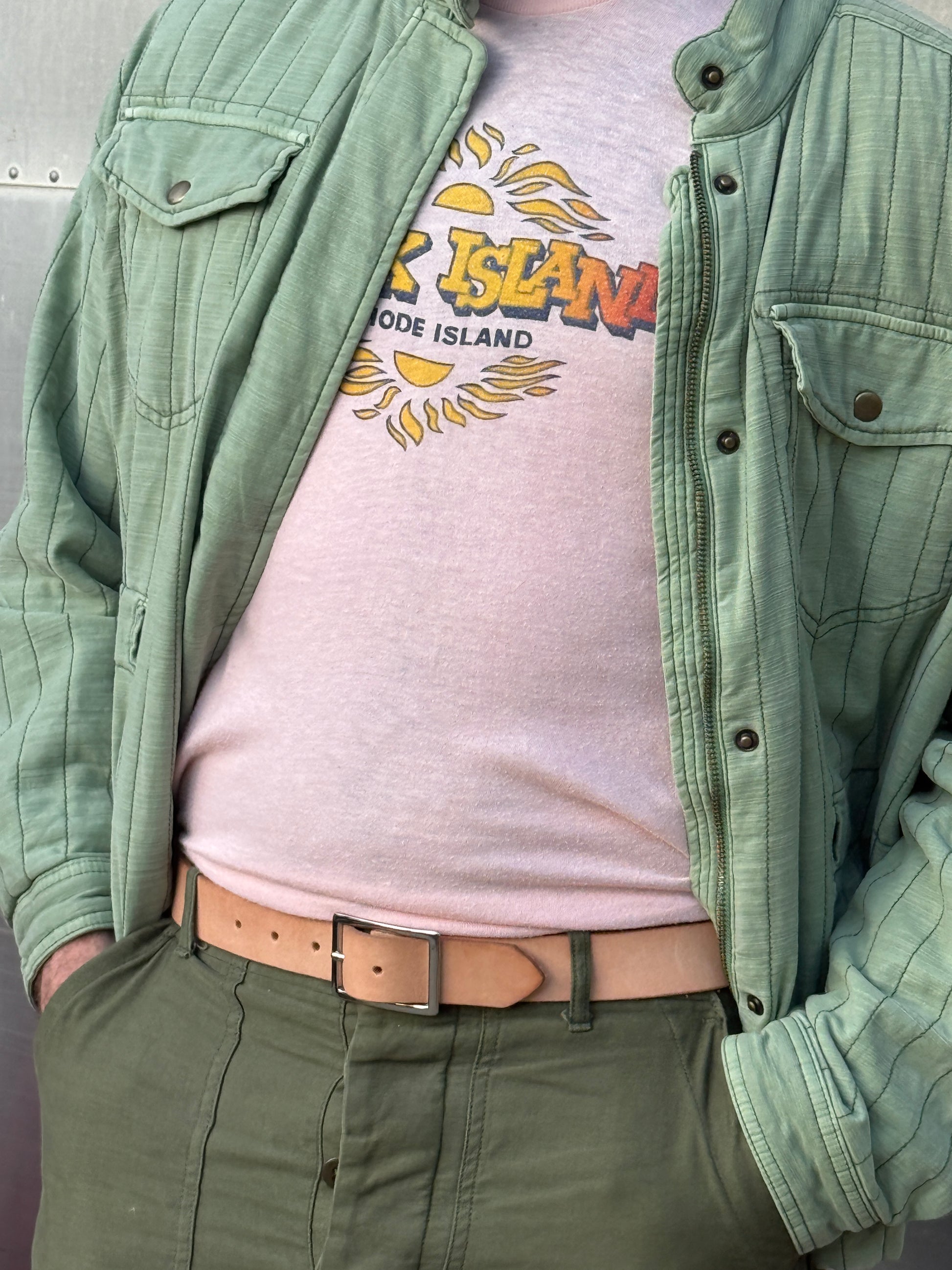 Natural Veggie Tan Leather Belt with Nickel Buckle