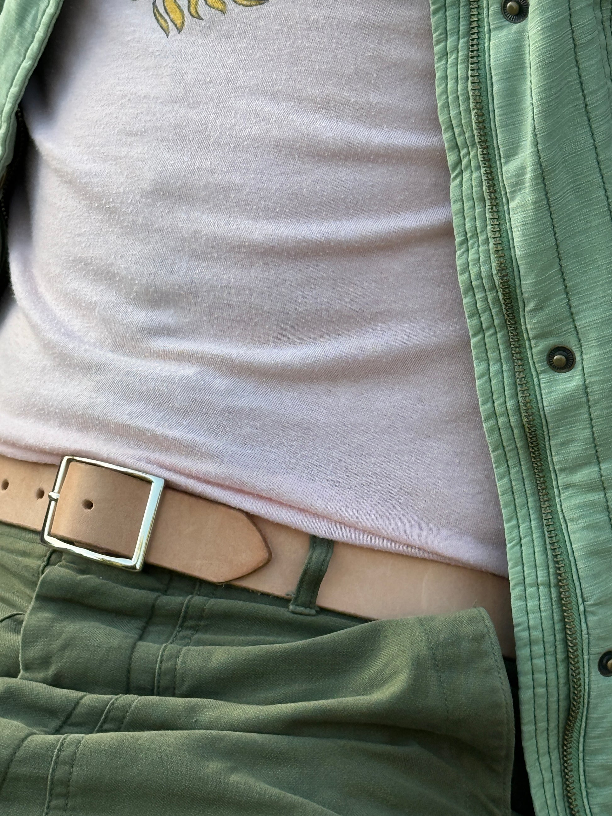 Natural Veggie Tan Leather Belt with Nickel Buckle