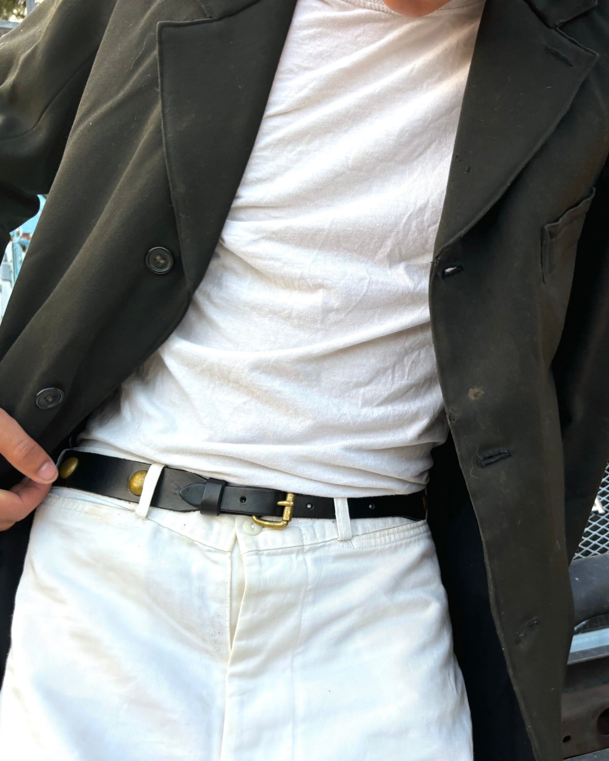 Black Leather Concho Studded Belt in Antique Brass