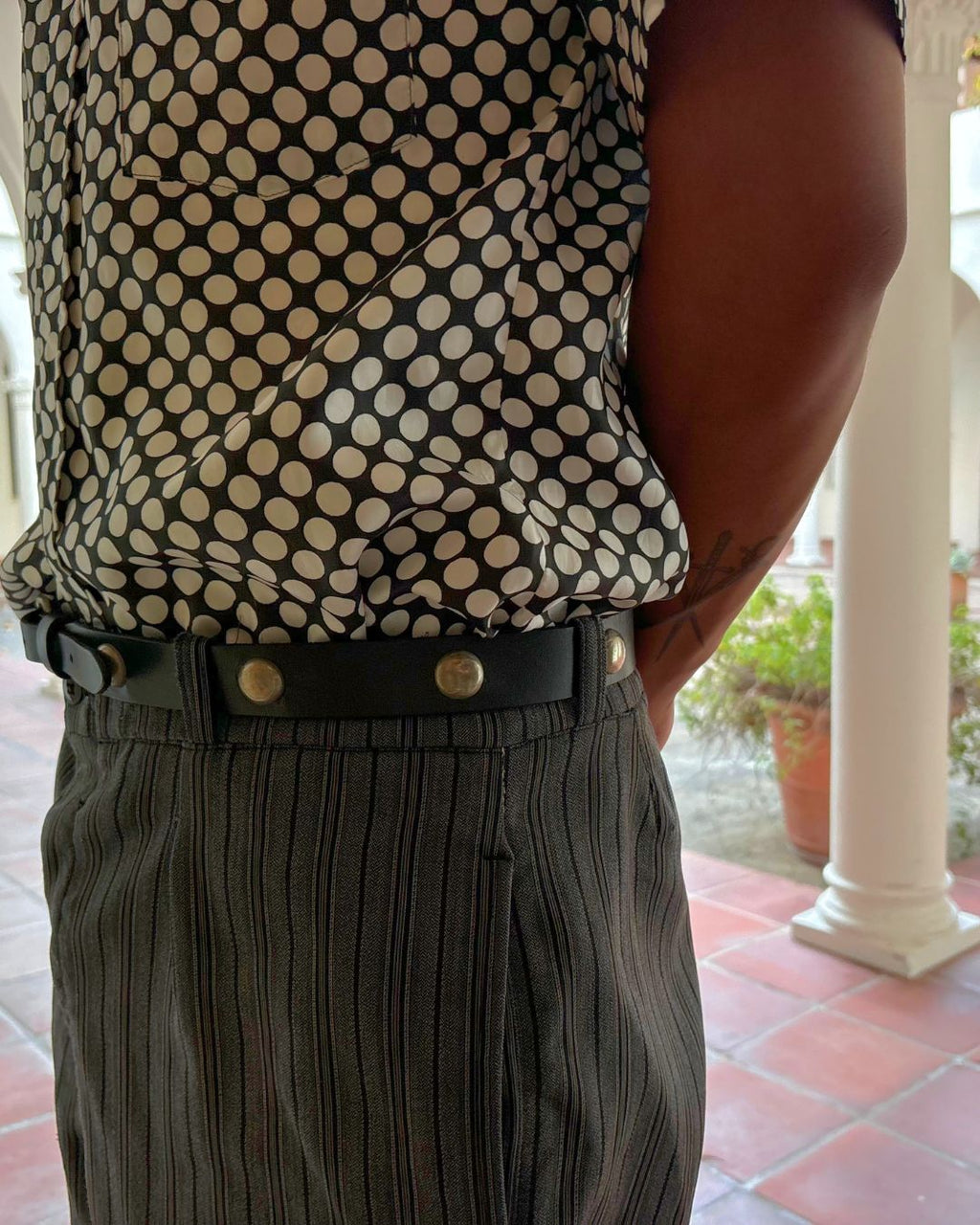 Black Leather Concho Studded Belt in Nickel