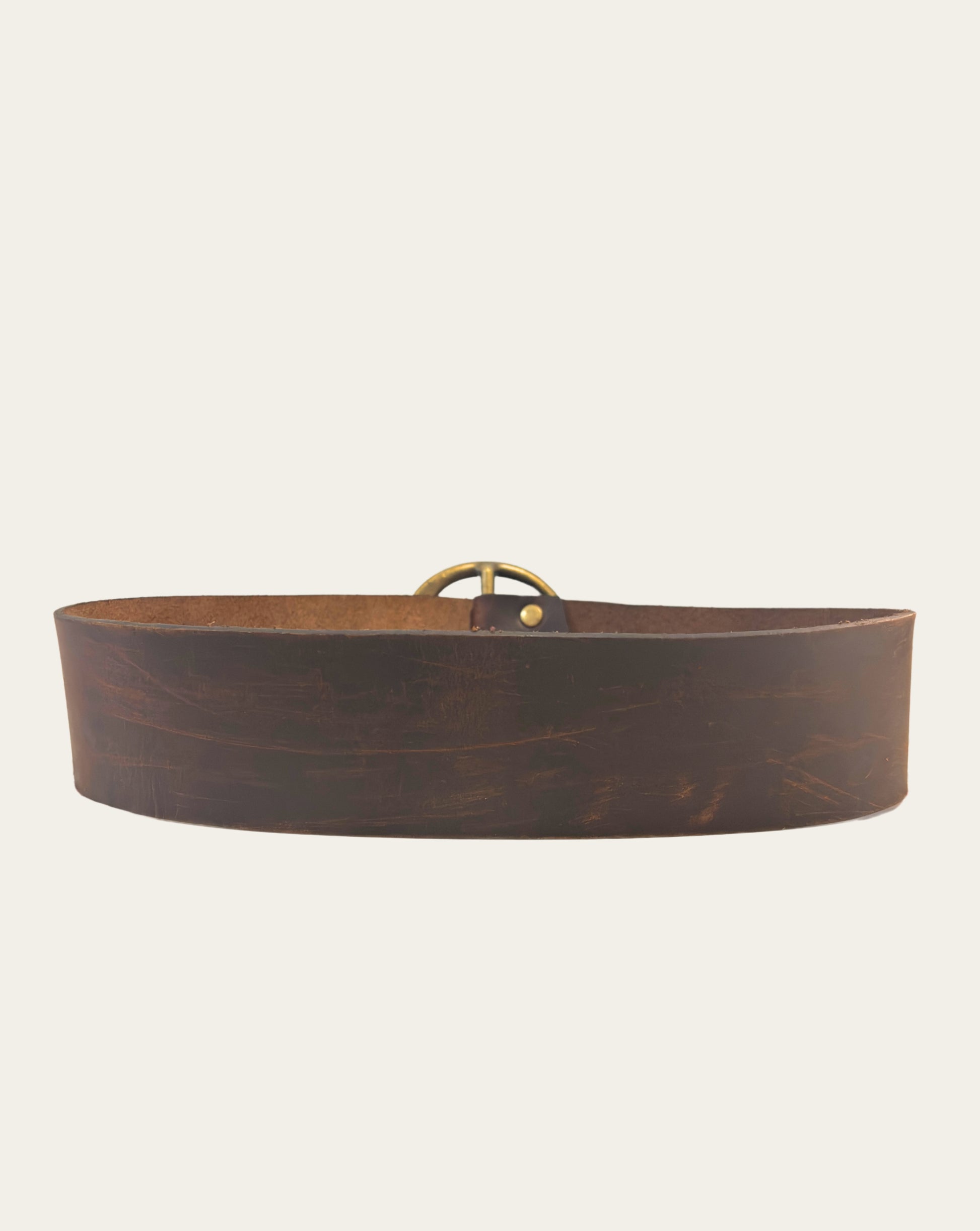 Wide Brown Brushed Leather Belt with Brass Buckle