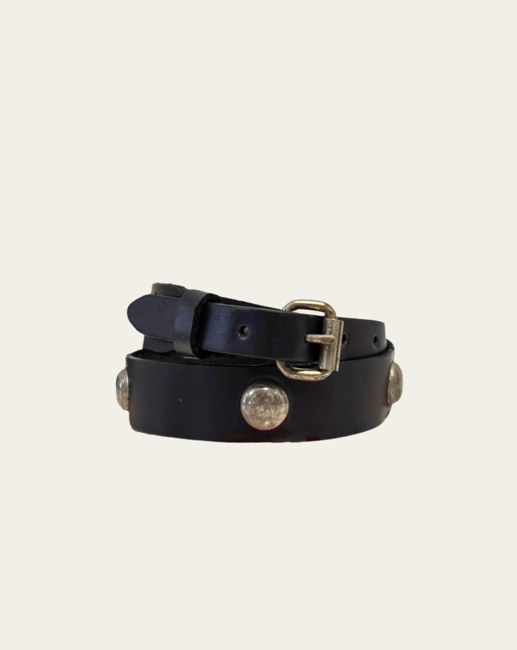 Black Leather Concho Studded Belt in Nickel