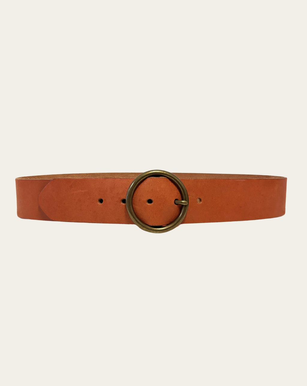 Honey Leather Belt with Circle Brass Buckle