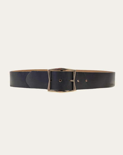 Black Leather Belt with Geometric Buckle