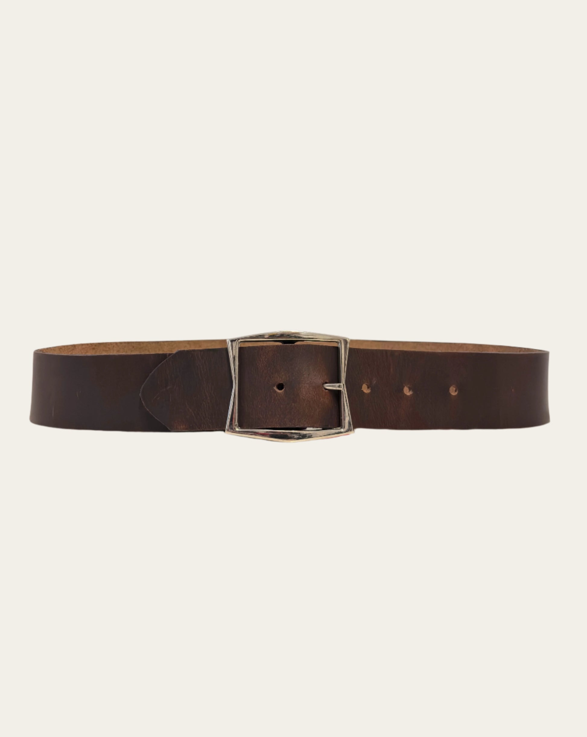 Brown Leather Belt with Geometric Buckle