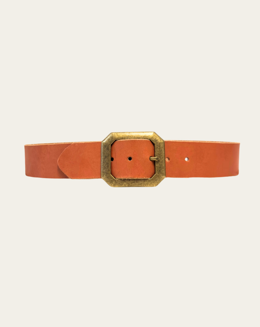 Honey Leather Belt with Octagonal Brass Buckle